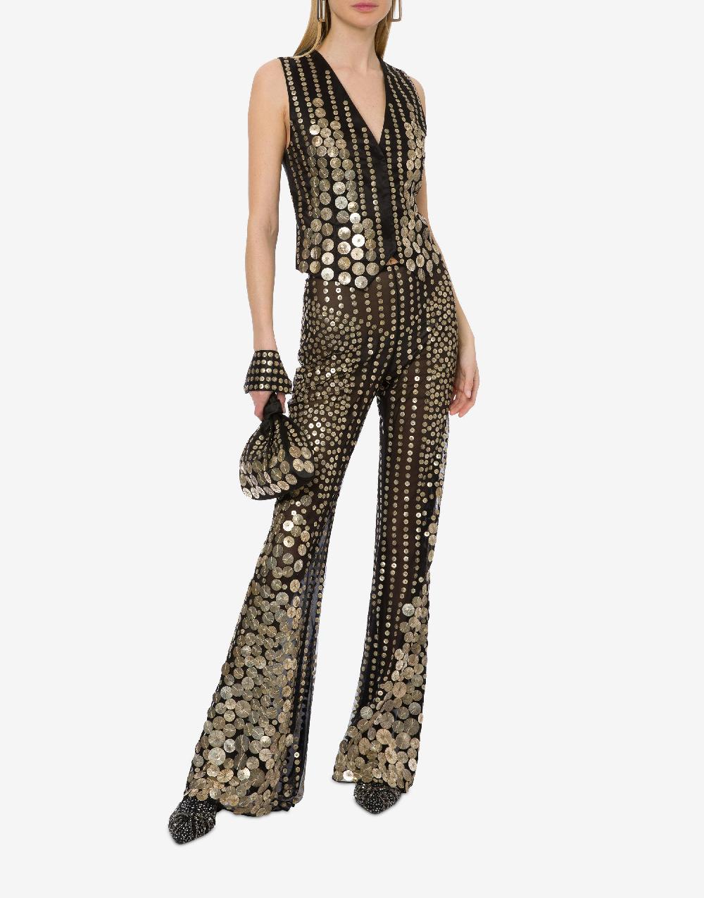 Alberta Ferretti Pantalone flare con ricamo medaglie Outlet