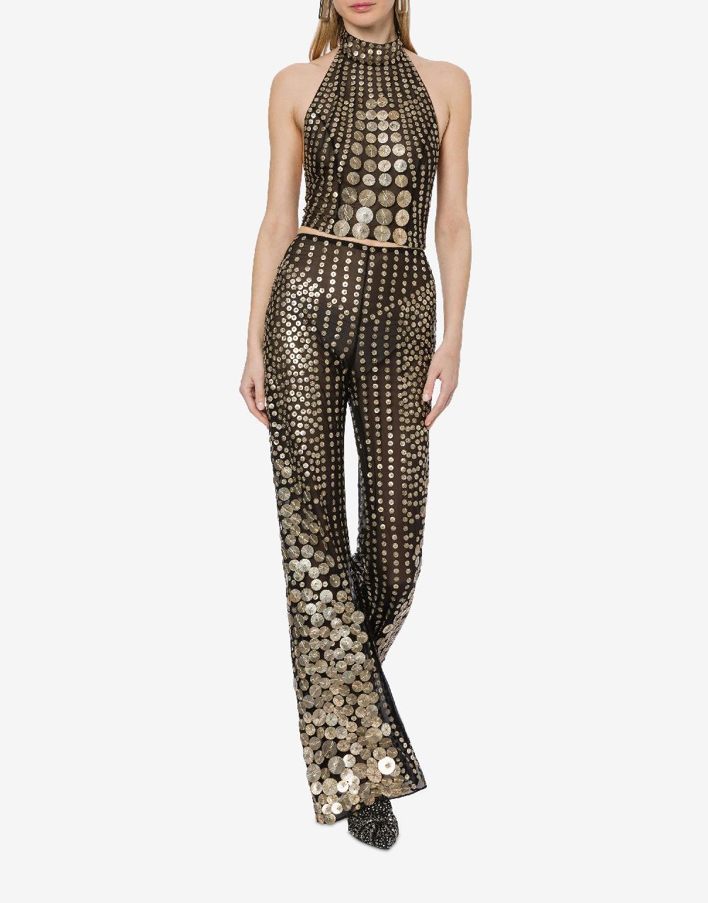 Alberta Ferretti Crop top in tulle con ricamo medaglie Offerte
