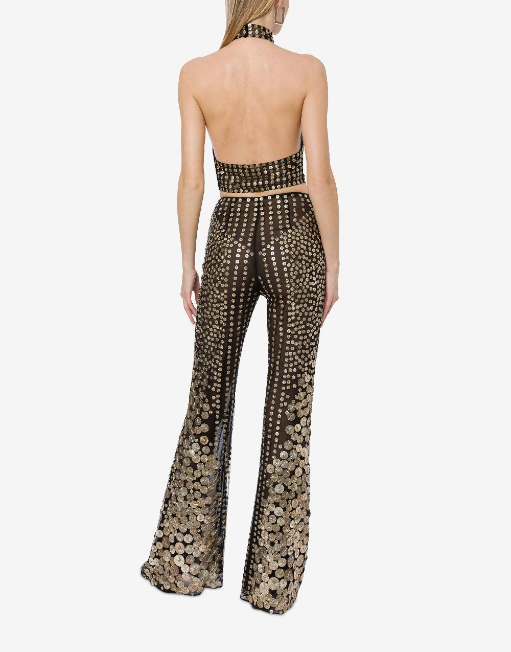 Alberta Ferretti Crop top in tulle con ricamo medaglie Offerte