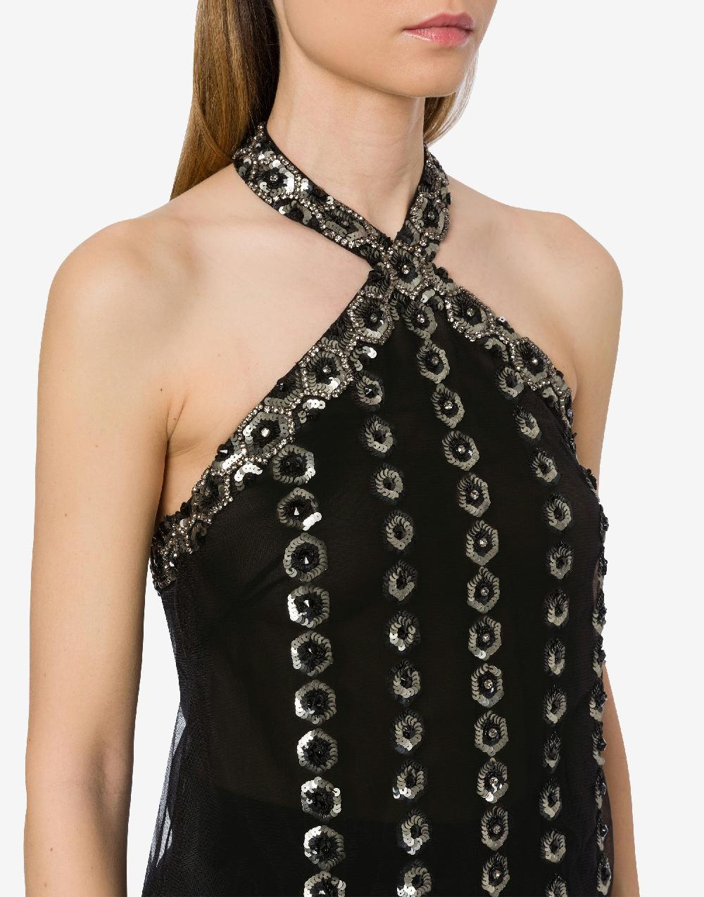 Alberta Ferretti Top in tulle con ricamo geometrico Vendita Calda