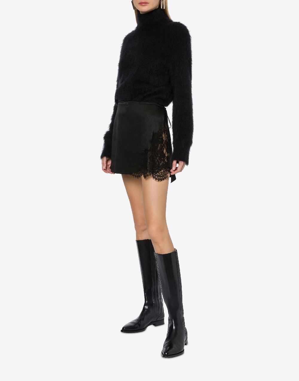 Alberta Ferretti Minigonna in raso con pizzo Italy