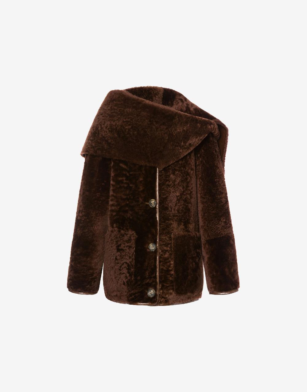Alberta Ferretti Montone reversibile in shearling lucido con sciarpa In Linea