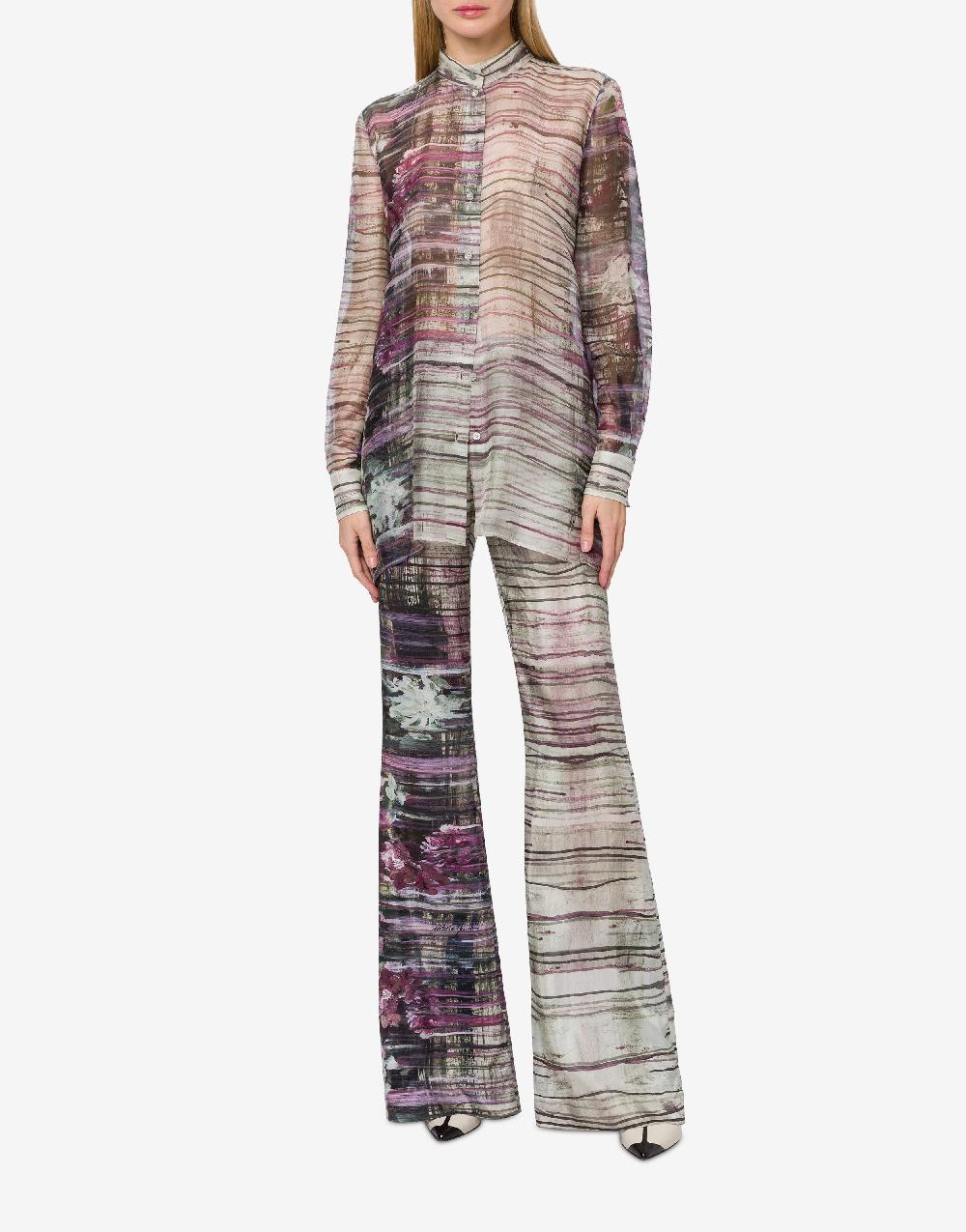 Alberta Ferretti Pantalone in habotai con stampa Dripping Roses Sconto