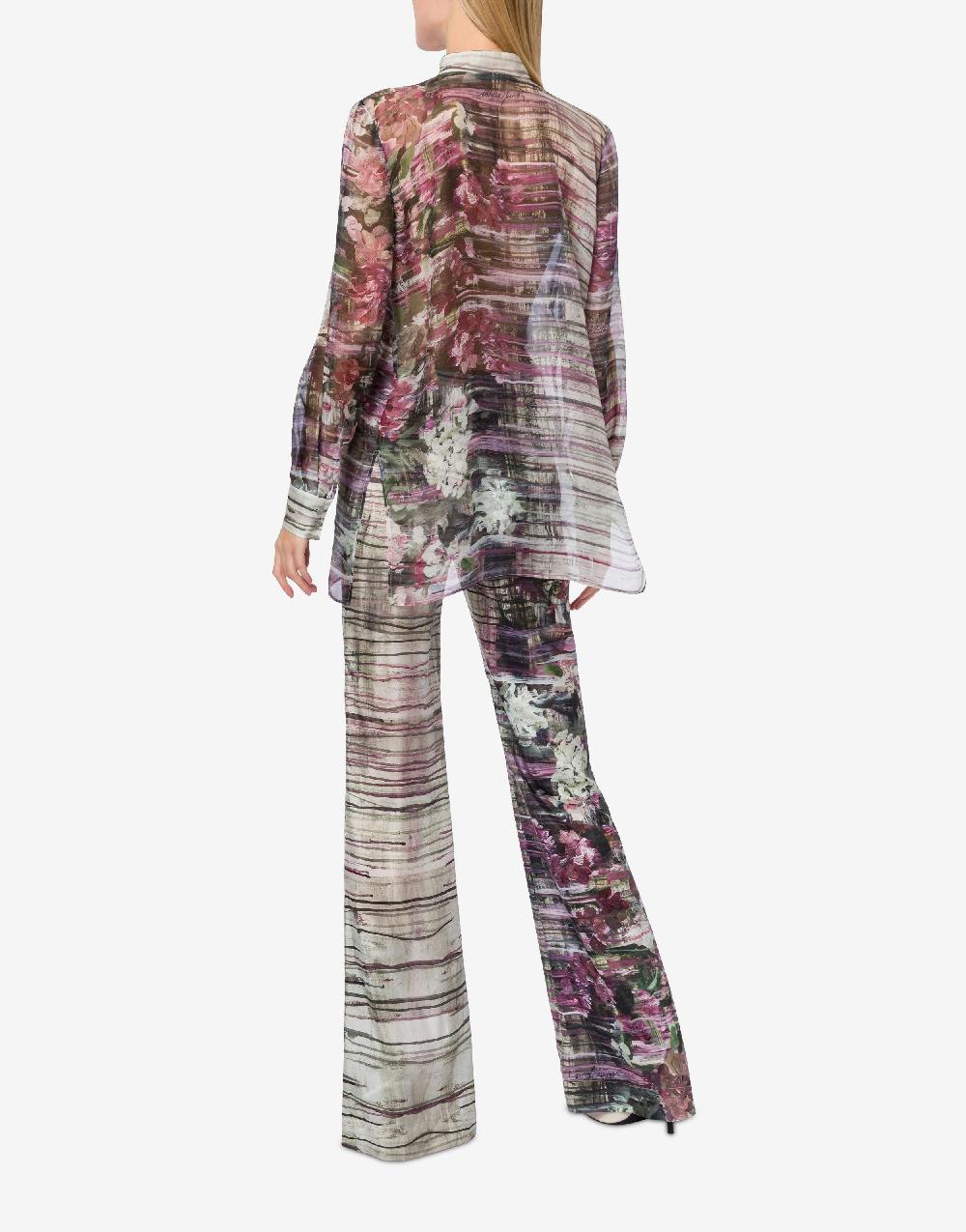 Alberta Ferretti Pantalone in habotai con stampa Dripping Roses Sconto