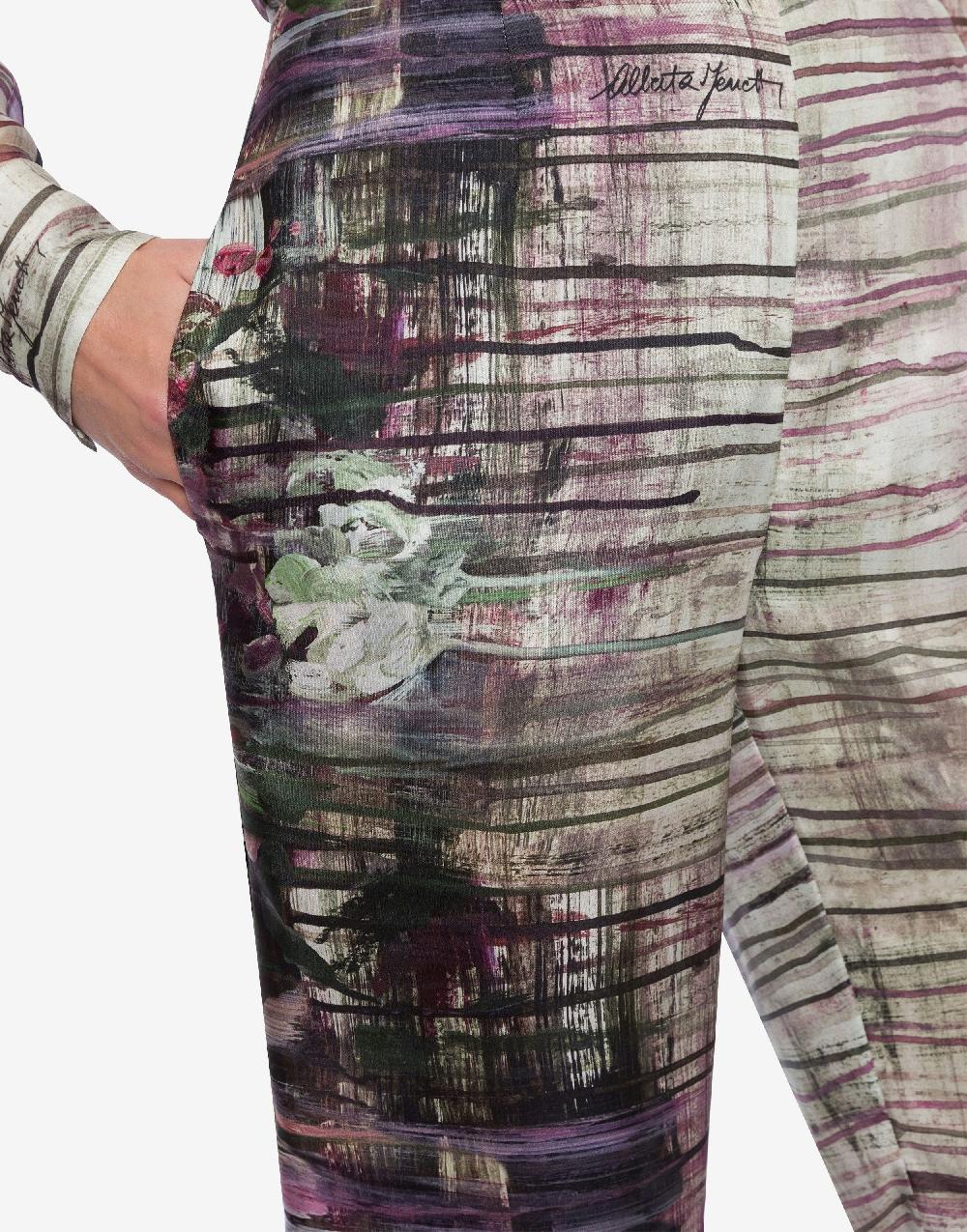 Alberta Ferretti Pantalone in habotai con stampa Dripping Roses Sconto