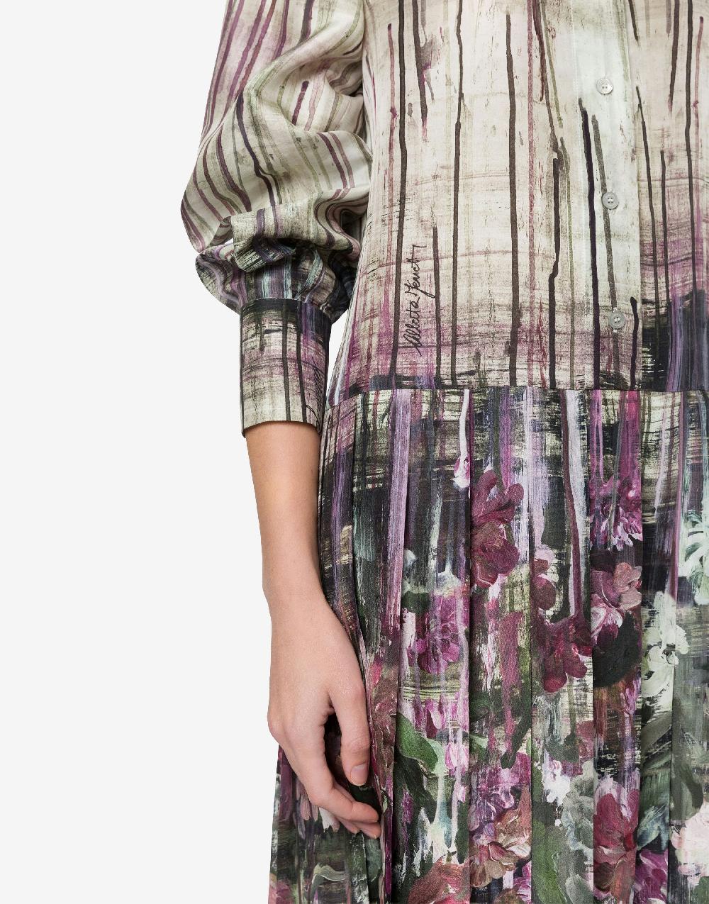 Alberta Ferretti Abito in habotai con stampa Dripping Roses Offerta