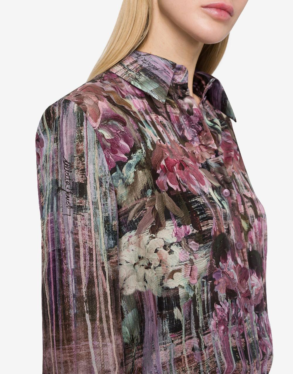 Alberta Ferretti Camicia in habotai con stampa Dripping Roses Economico