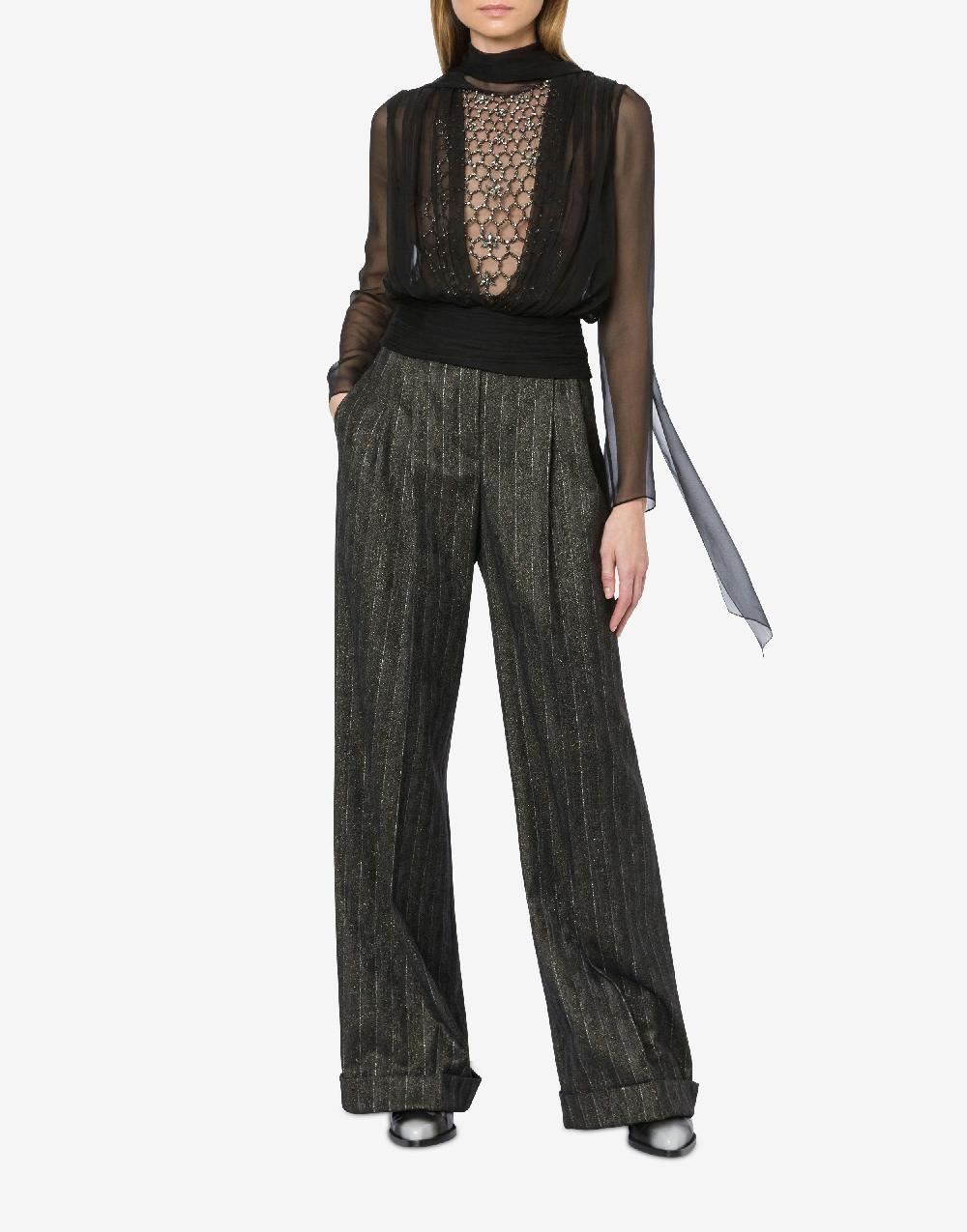 Alberta Ferretti Pantalone in gessato lurex In Vendita