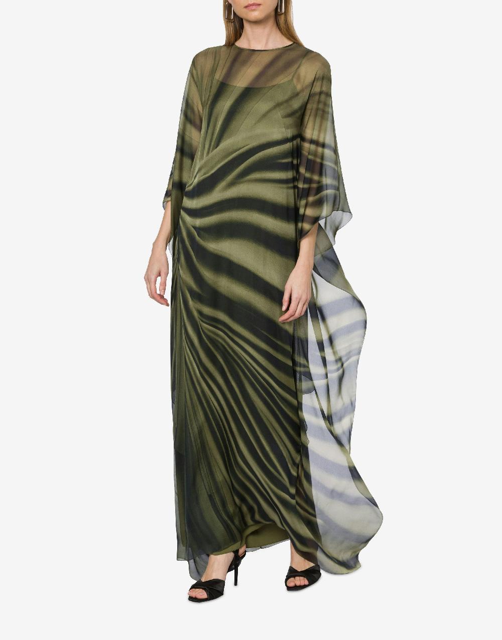 Alberta Ferretti Abito lungo in chiffon con stampa drappeggio Nuova