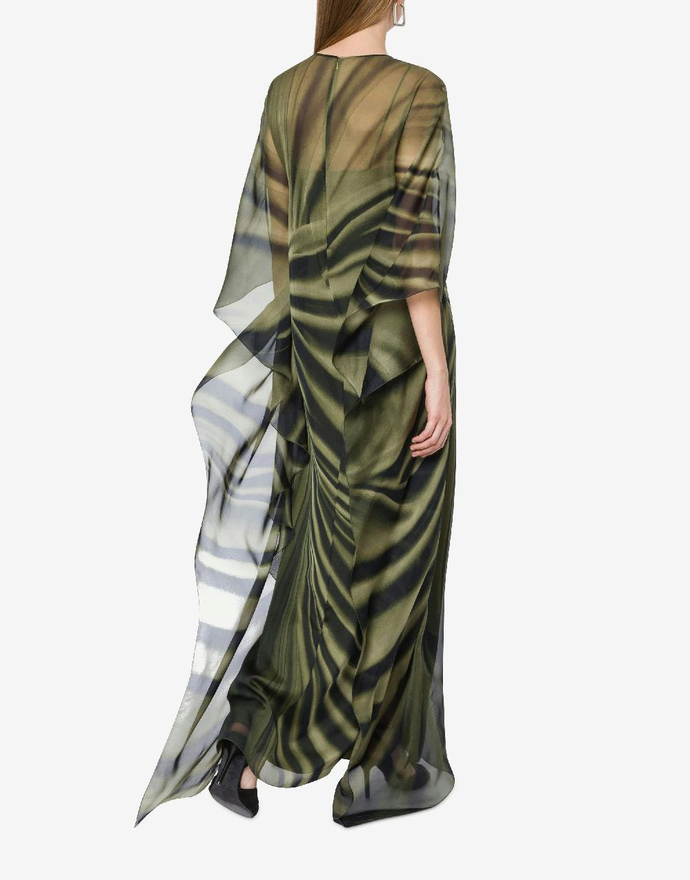 Alberta Ferretti Abito lungo in chiffon con stampa drappeggio Nuova