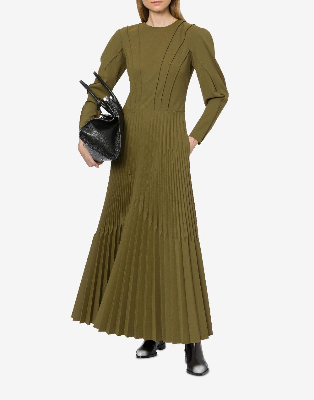 Alberta Ferretti Abito lungo in twill di lana stretch con plissé Fino al 65% di sconto