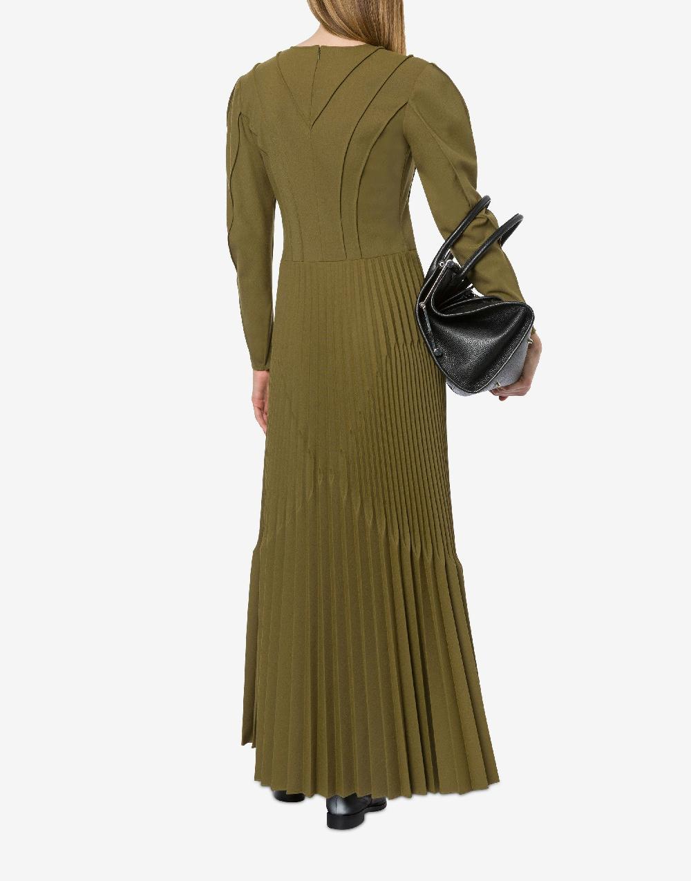 Alberta Ferretti Abito lungo in twill di lana stretch con plissé Fino al 65% di sconto