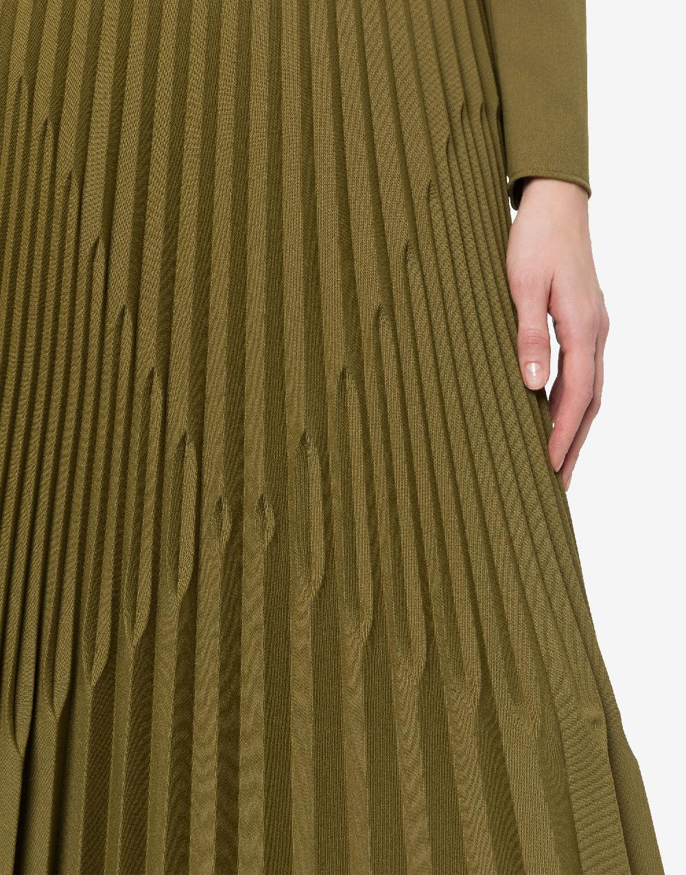 Alberta Ferretti Abito lungo in twill di lana stretch con plissé Fino al 65% di sconto