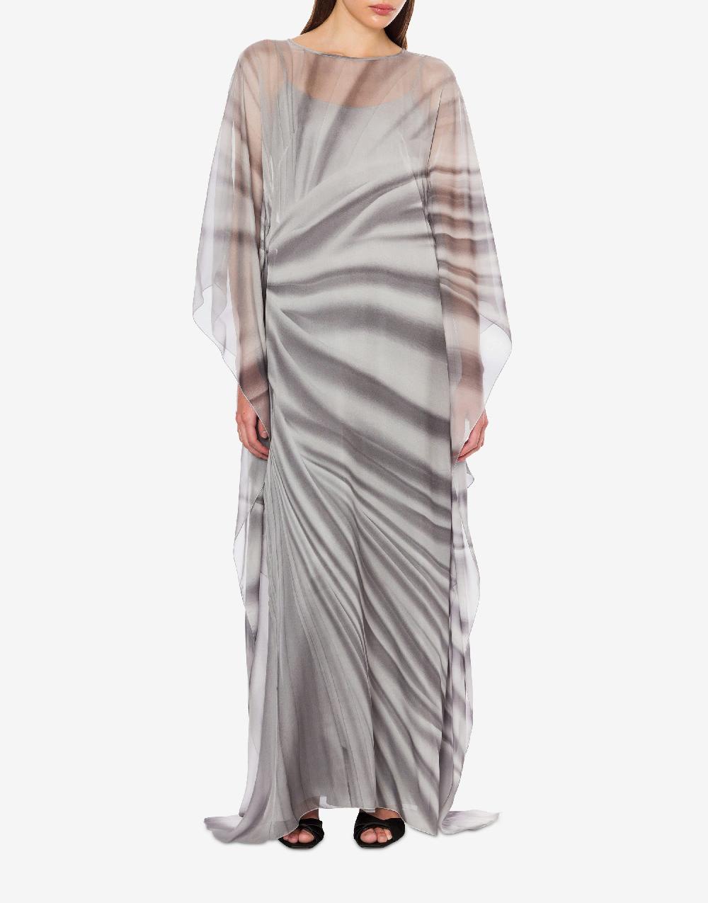 Alberta Ferretti Abito lungo in chiffon con stampa drappeggio Pezzi Unici