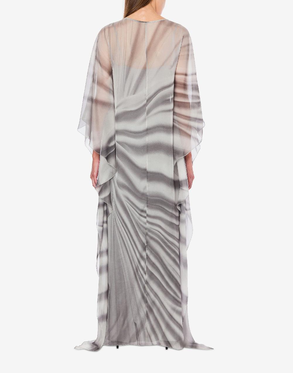 Alberta Ferretti Abito lungo in chiffon con stampa drappeggio Pezzi Unici