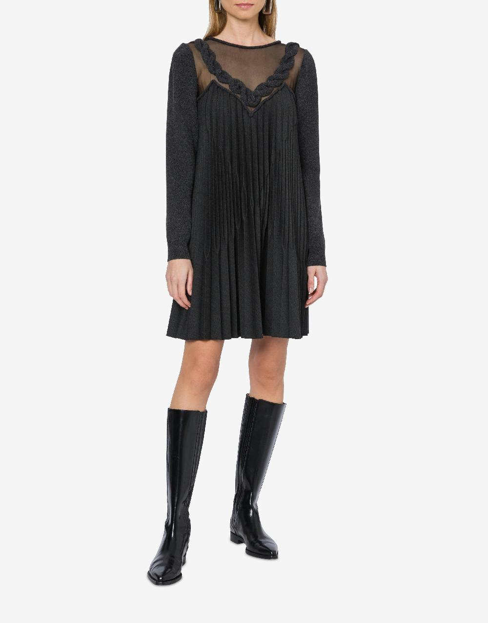 Alberta Ferretti Abito corto in twill di lana stretch con treccia Affare Del Giorno