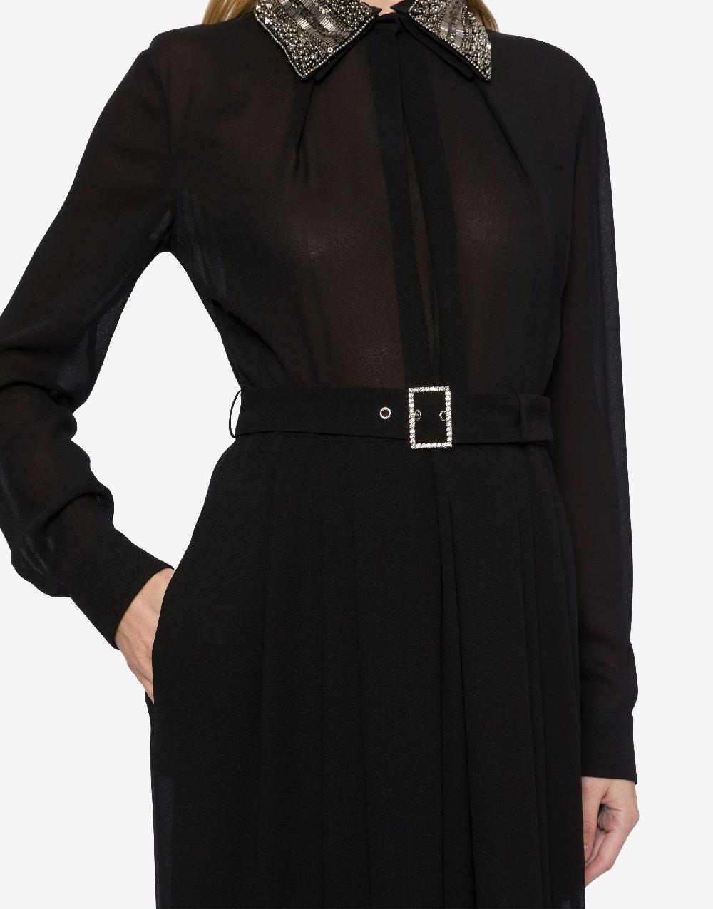 Alberta Ferretti Abito lungo in sablé con colletto ricamato Economico