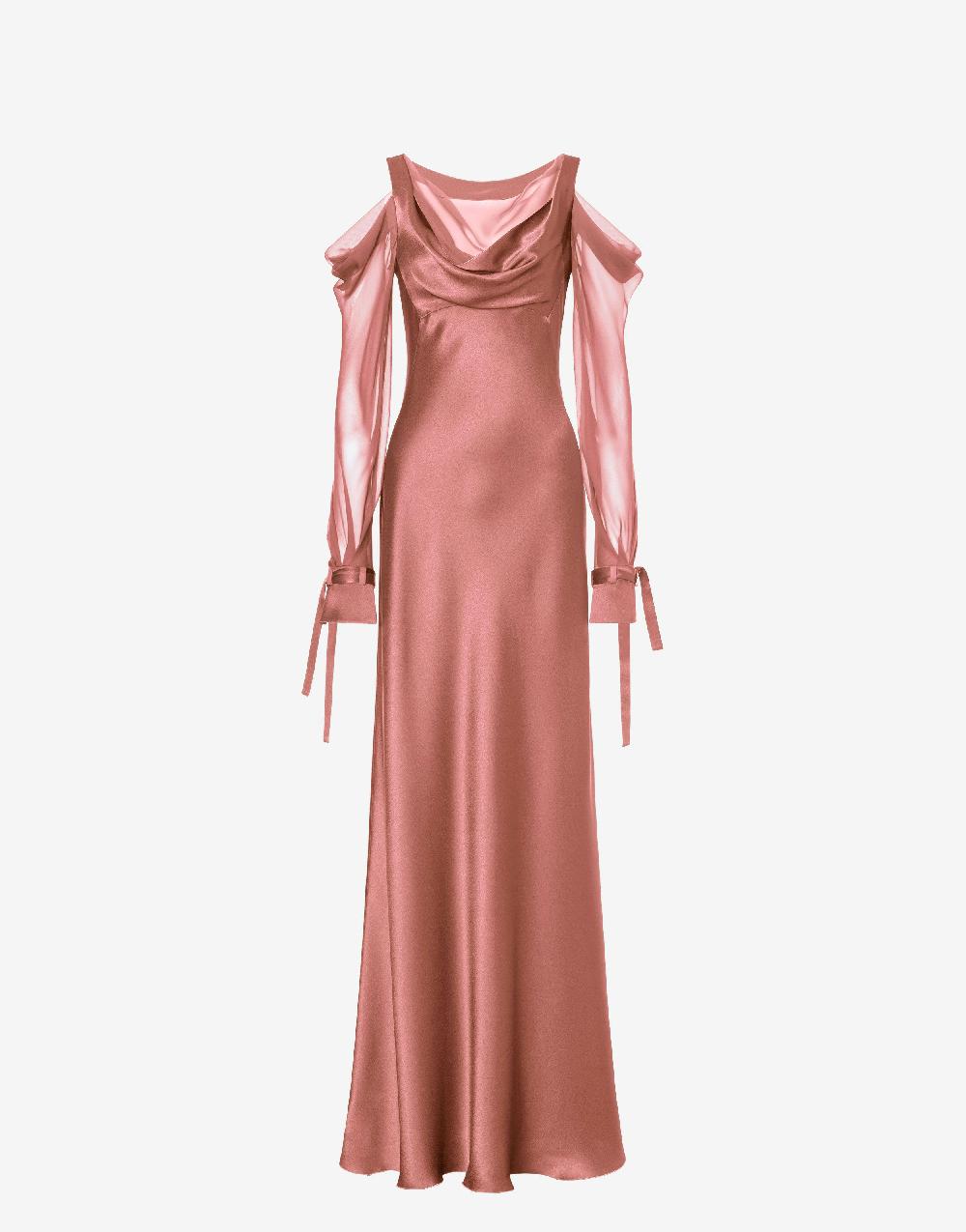 Alberta Ferretti Abito in raso con maniche in chiffon Saldi