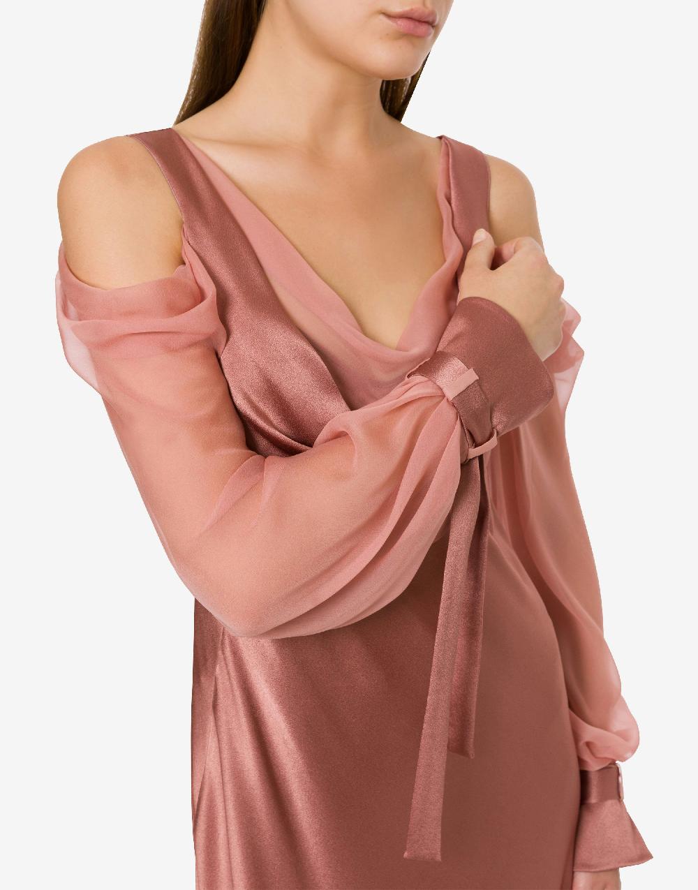 Alberta Ferretti Abito in raso con maniche in chiffon Saldi