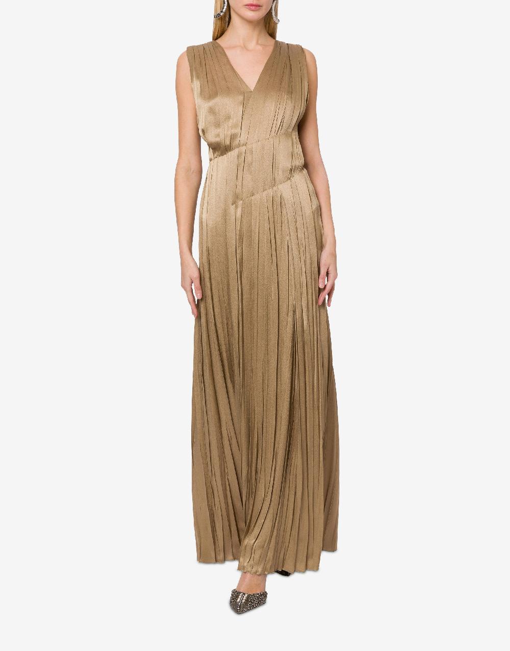 Alberta Ferretti Abito lungo in raso con plissé Vendita Calda