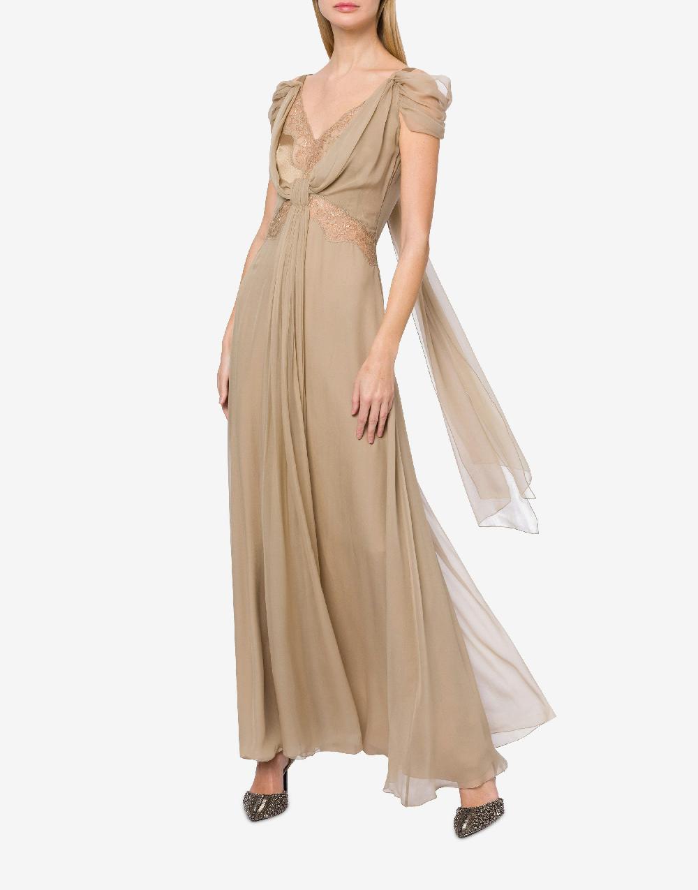 Alberta Ferretti Abito in chiffon con pizzo e drappi Consegna Veloce