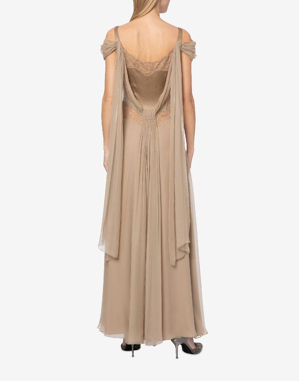 Alberta Ferretti Abito in chiffon con pizzo e drappi Consegna Veloce