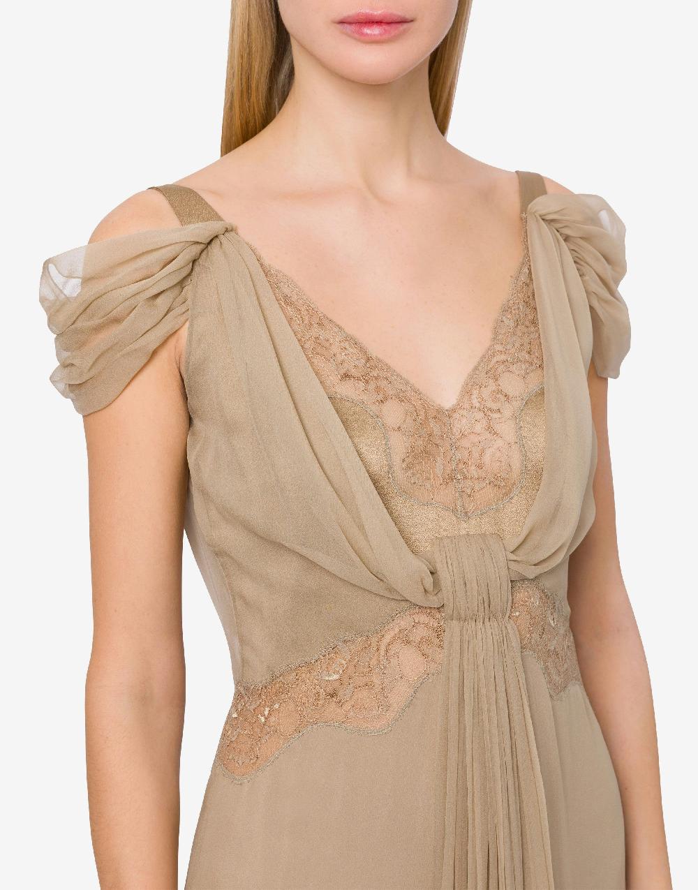 Alberta Ferretti Abito in chiffon con pizzo e drappi Consegna Veloce