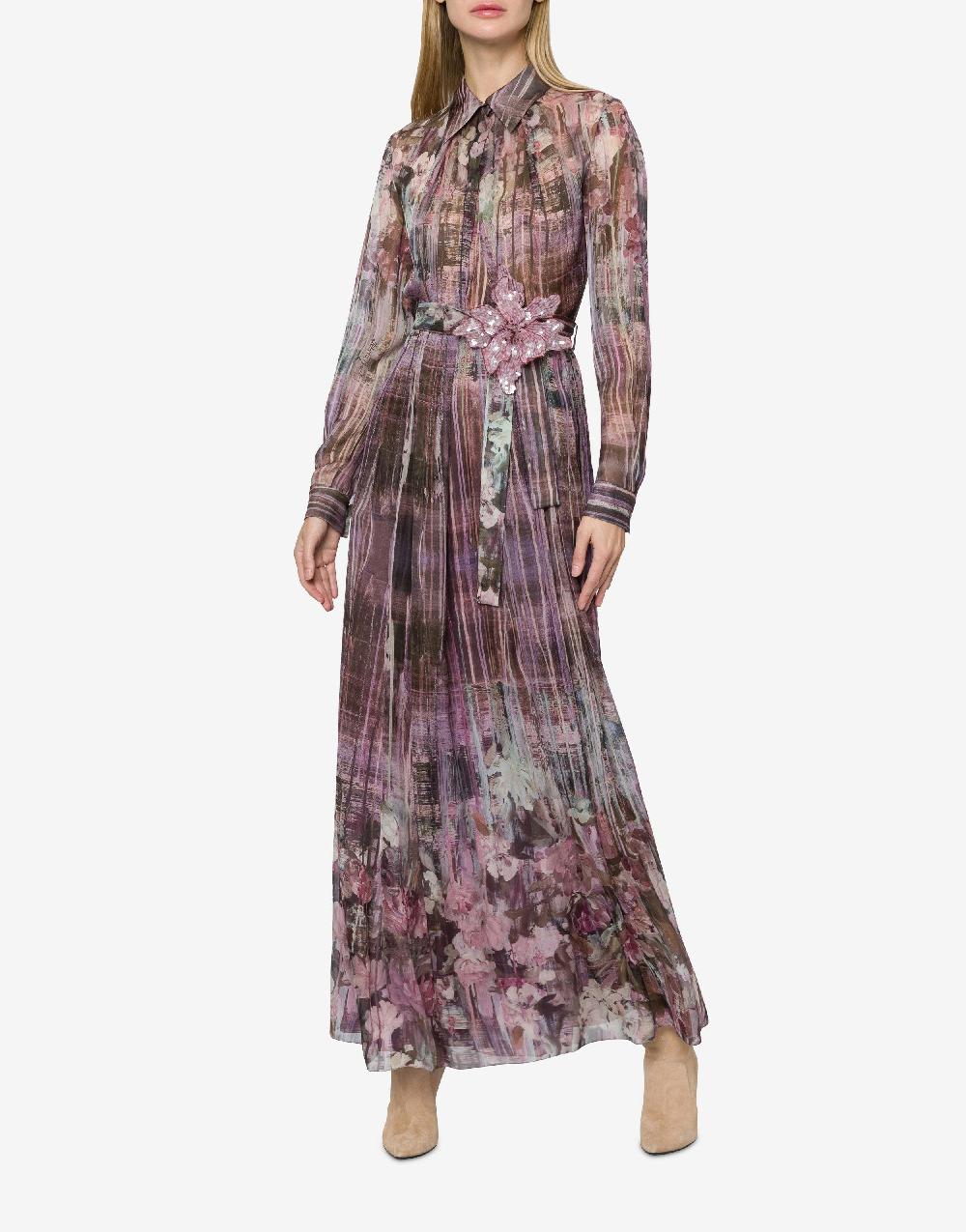Alberta Ferretti Abito in chiffon con stampa Dripping Roses In Saldo