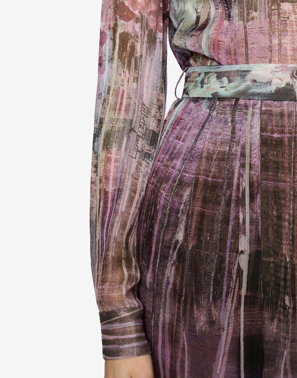 Alberta Ferretti Abito in chiffon con stampa Dripping Roses In Saldo