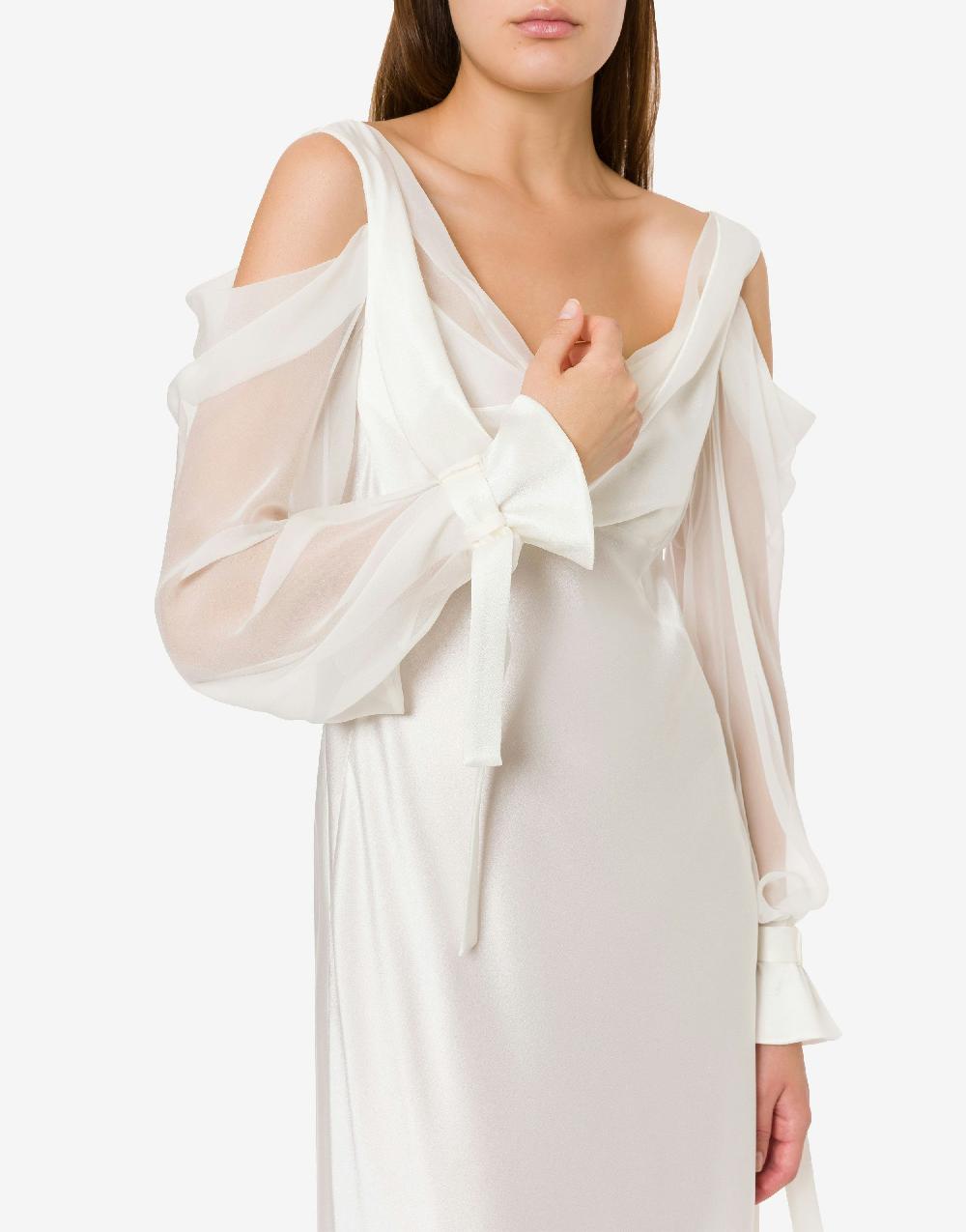 Alberta Ferretti Abito in raso con maniche in chiffon Italy