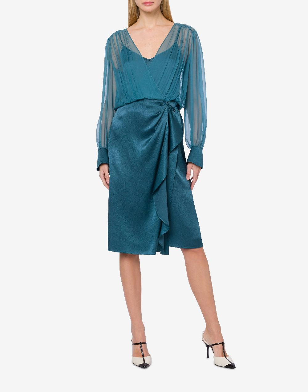 Alberta Ferretti Abito midi in raso e chiffon In Linea