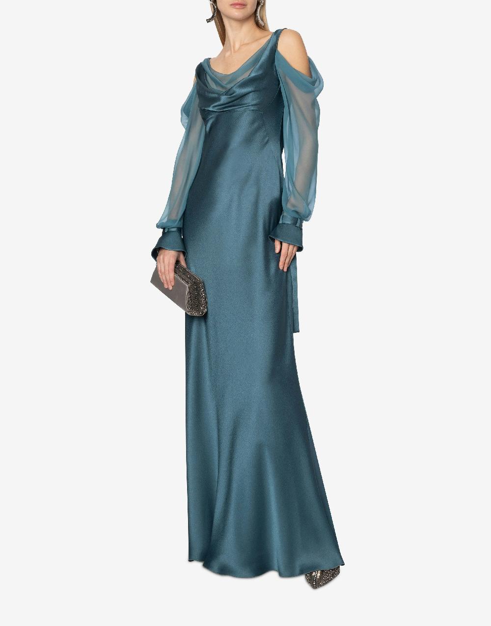 Alberta Ferretti Abito in raso con maniche in chiffon Nuovo