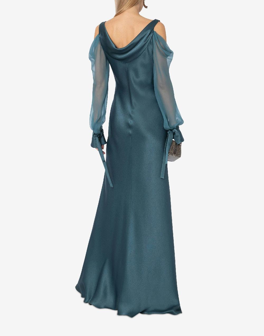 Alberta Ferretti Abito in raso con maniche in chiffon Nuovo