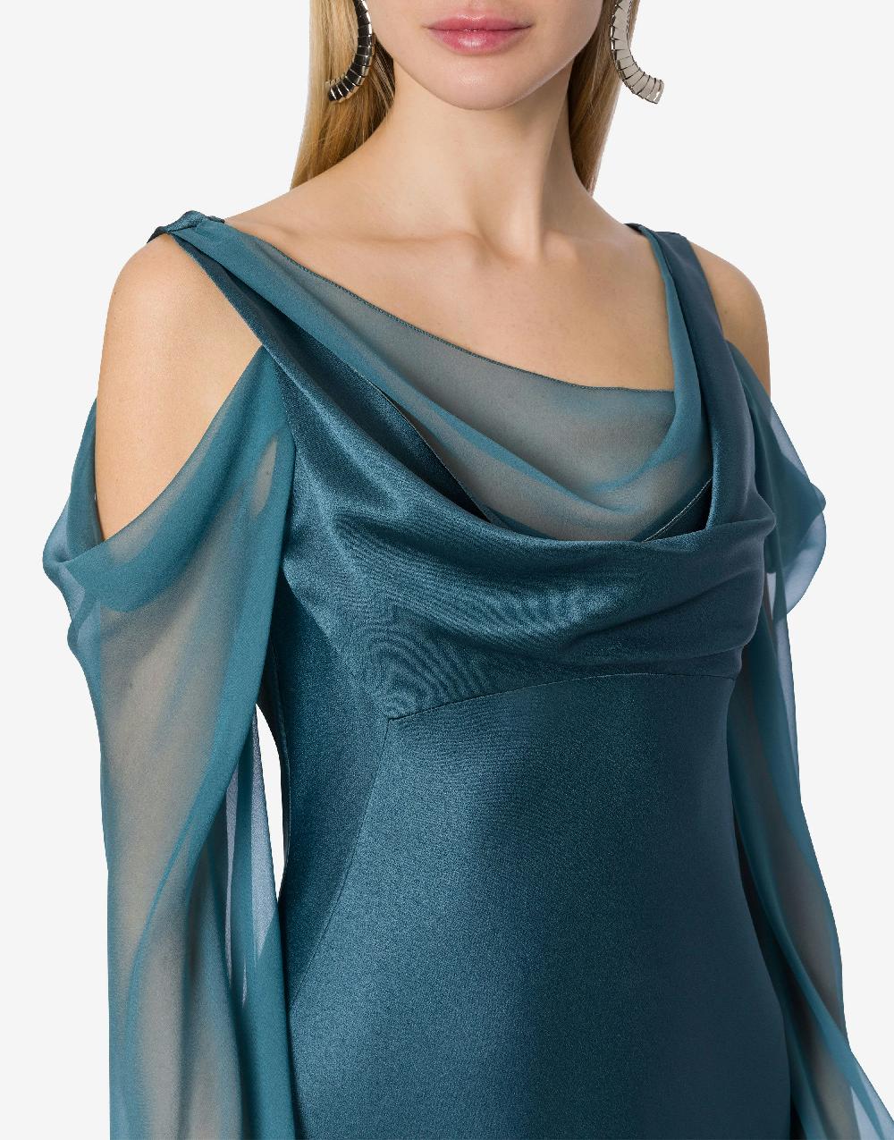 Alberta Ferretti Abito in raso con maniche in chiffon Nuovo