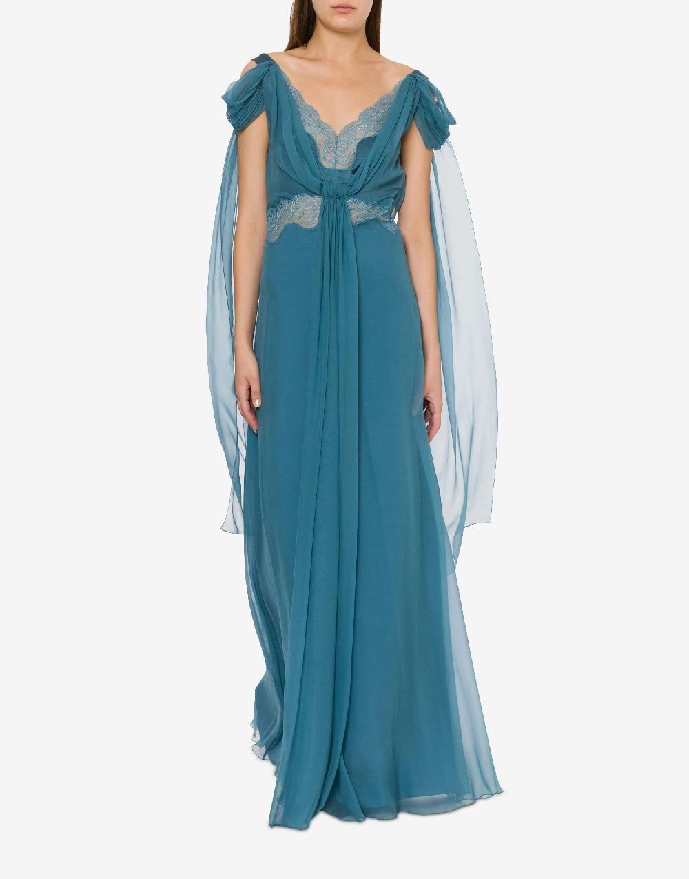 Alberta Ferretti Abito in chiffon con pizzo e drappi Qualità