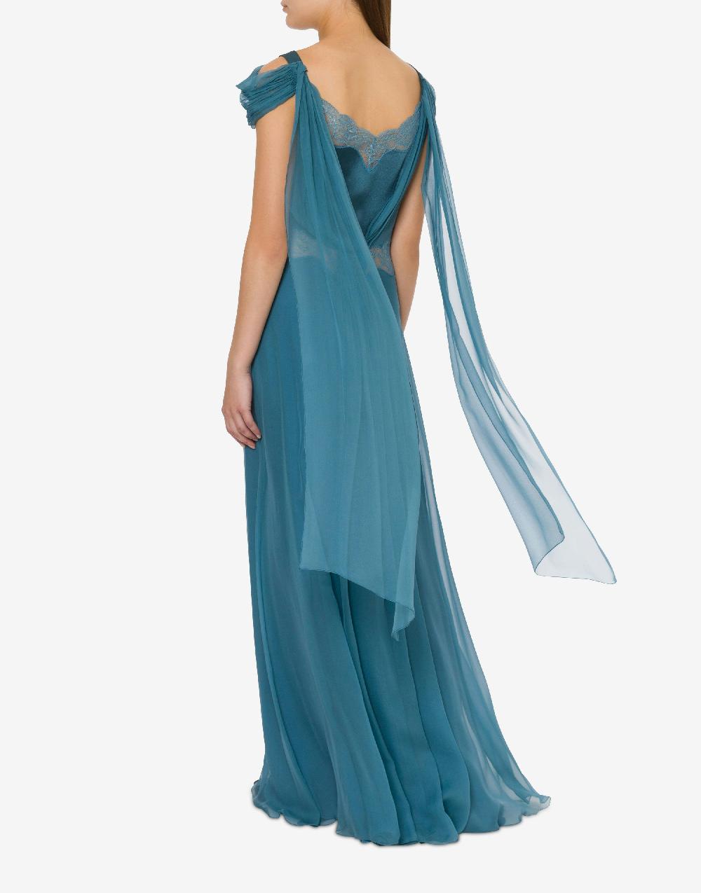 Alberta Ferretti Abito in chiffon con pizzo e drappi Qualità