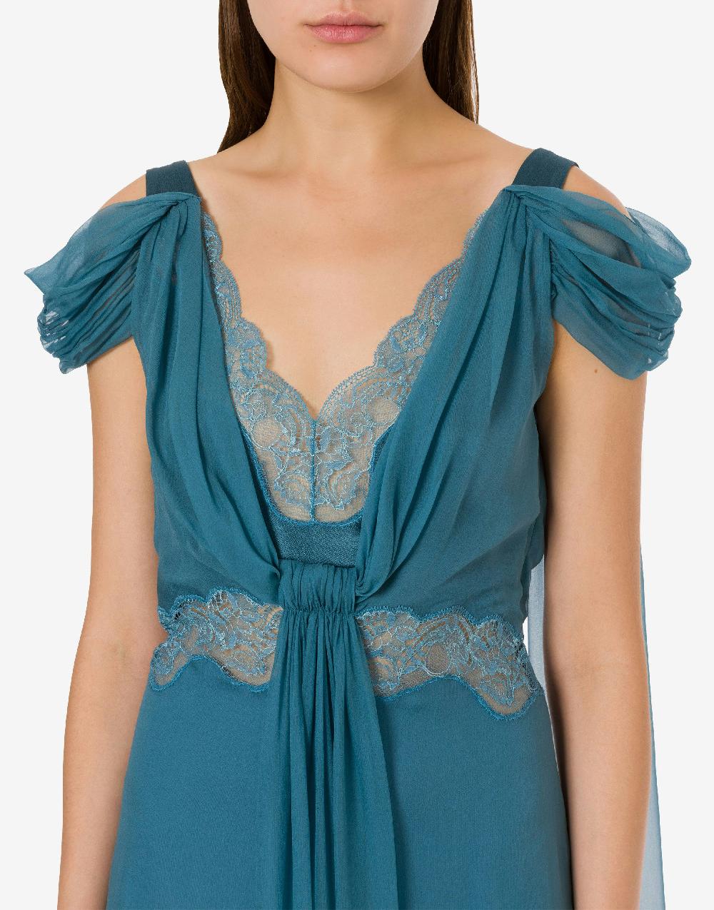 Alberta Ferretti Abito in chiffon con pizzo e drappi Qualità