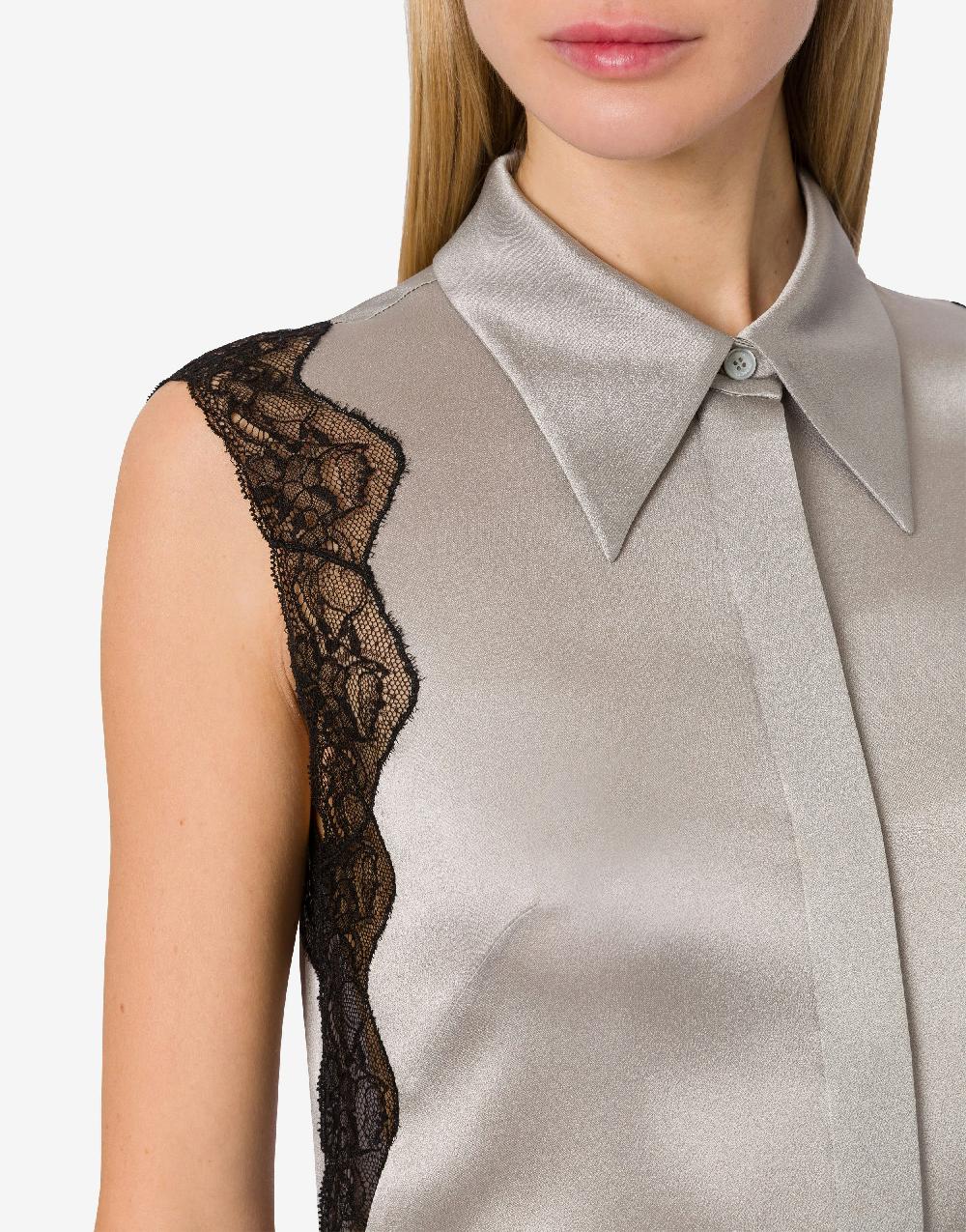 Alberta Ferretti Top camicia in raso con pizzo In Vendita