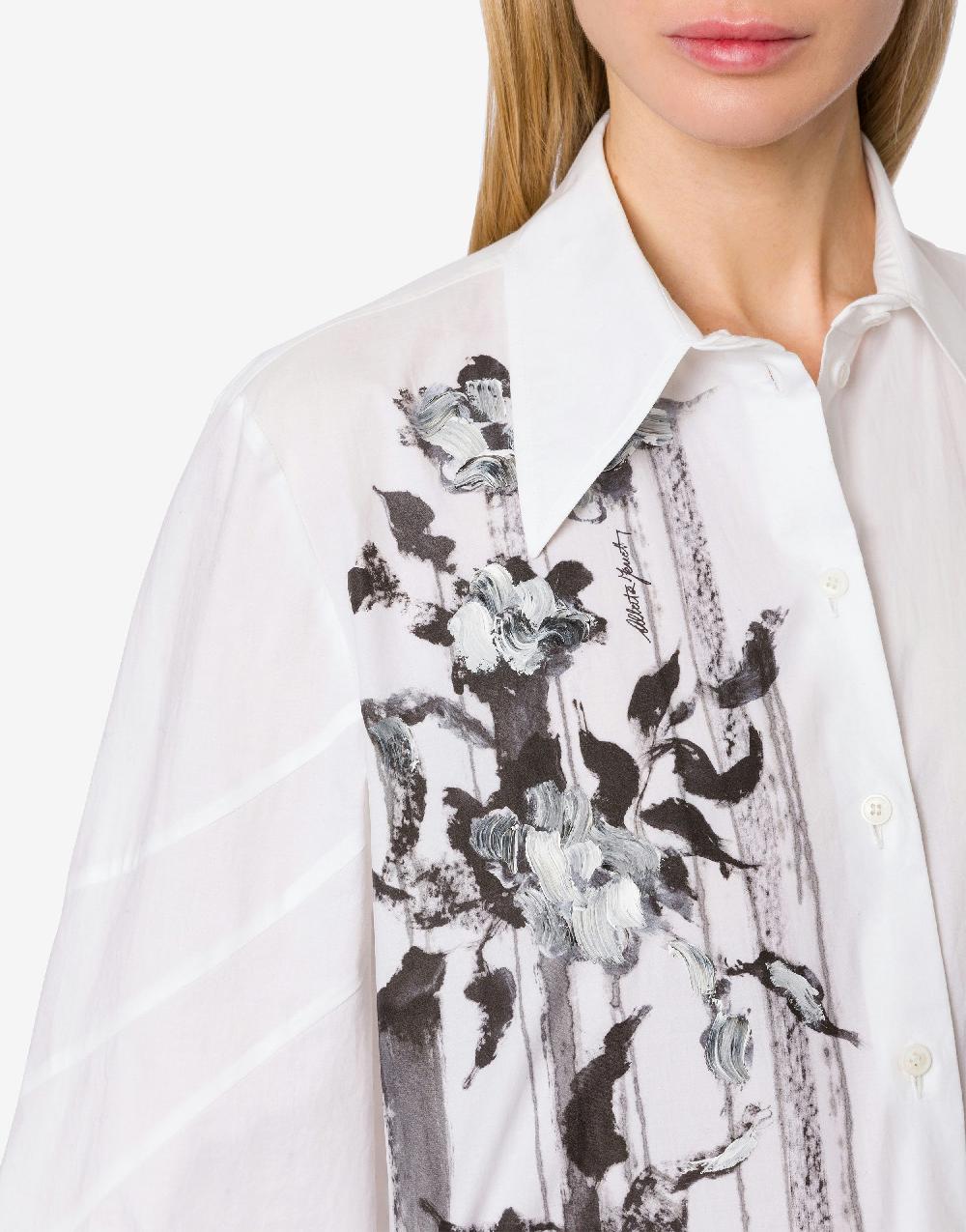 Alberta Ferretti Camicia in popeline stretch Dripping Roses Vendita Economica