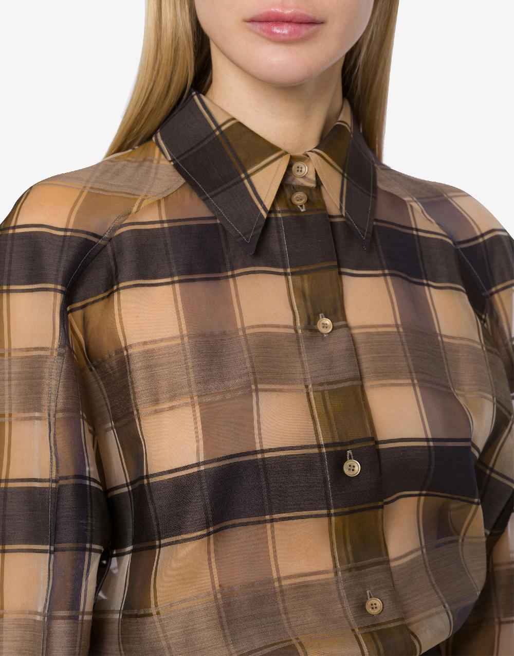 Alberta Ferretti Camicia oversize in organza check lana seta Promozione Limitata