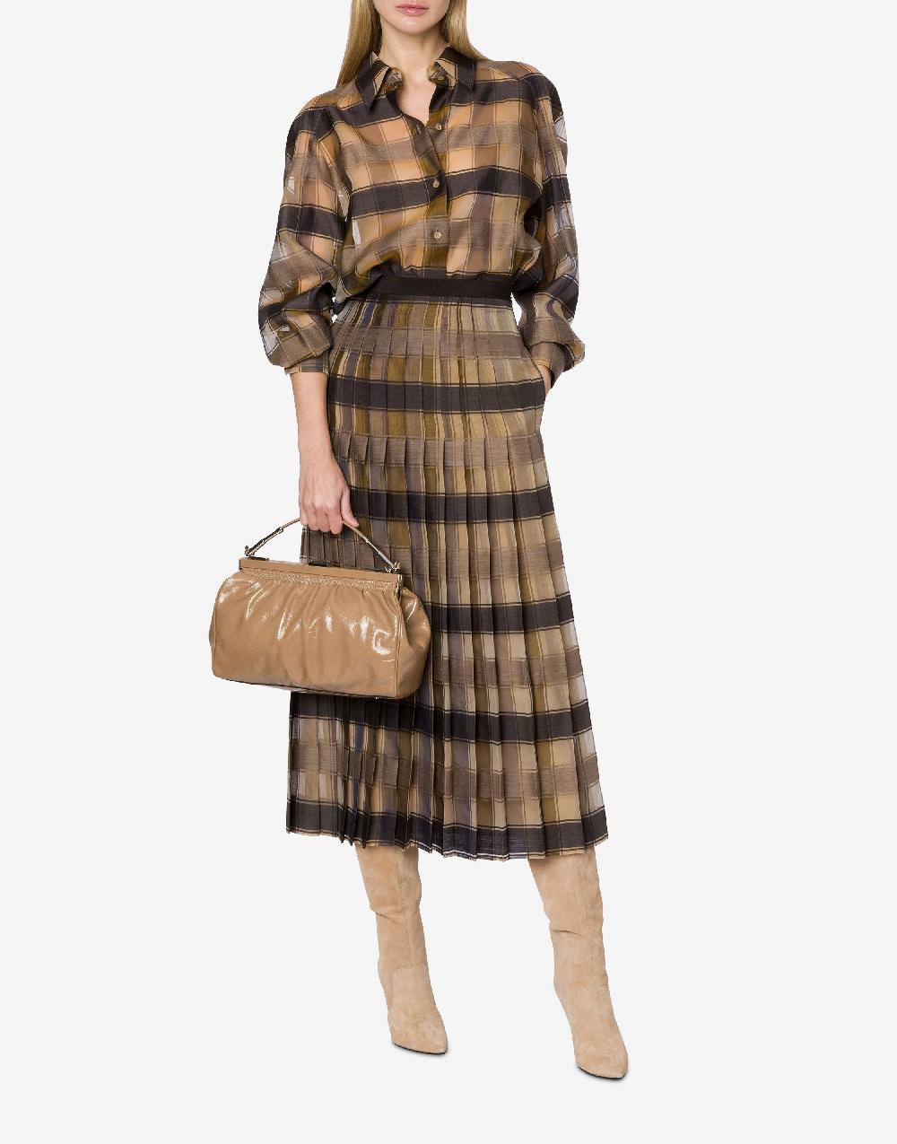 Alberta Ferretti Gonna a pieghe in organza check lana seta Fino Al -60%