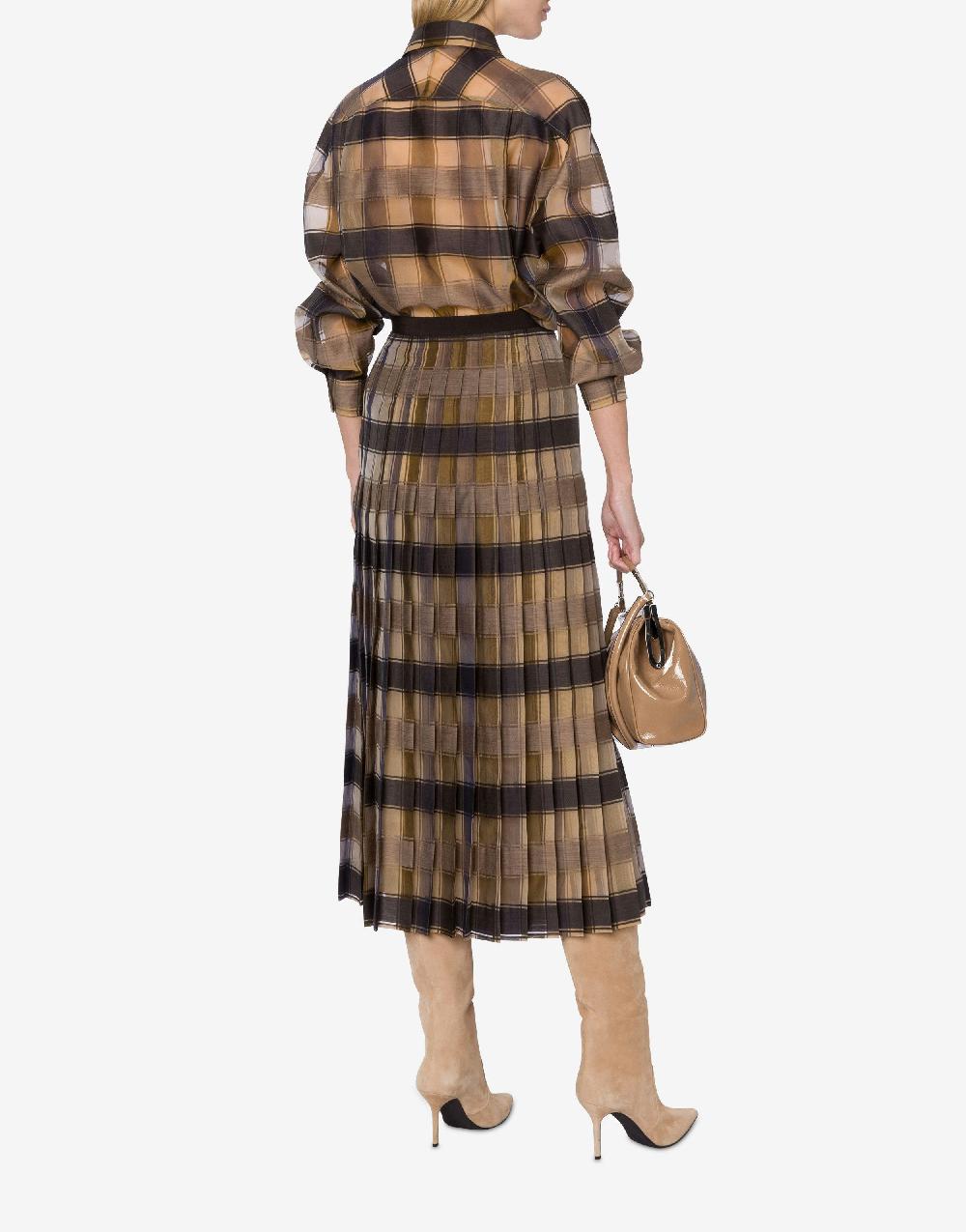 Alberta Ferretti Gonna a pieghe in organza check lana seta Fino Al -60%