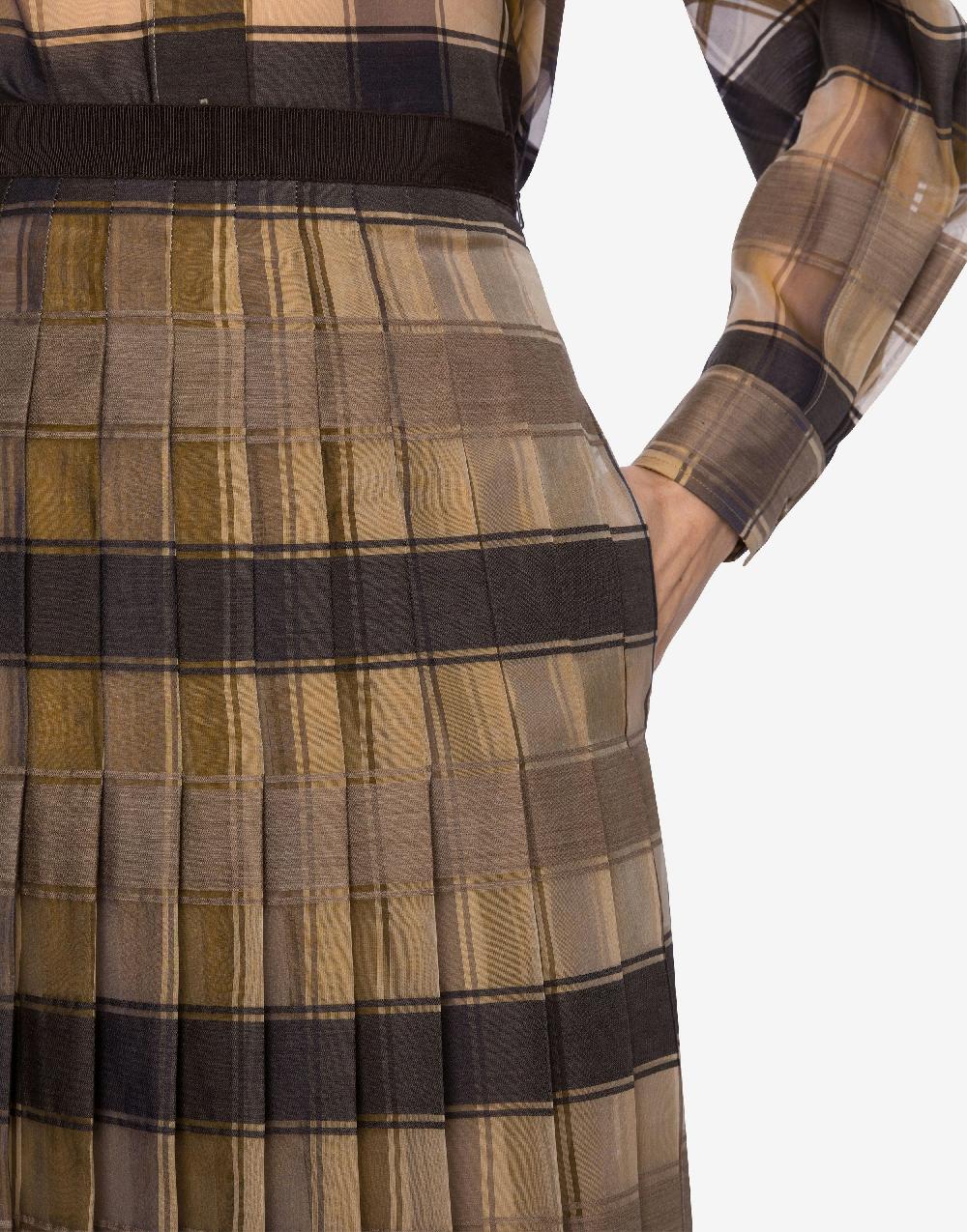 Alberta Ferretti Gonna a pieghe in organza check lana seta Fino Al -60%
