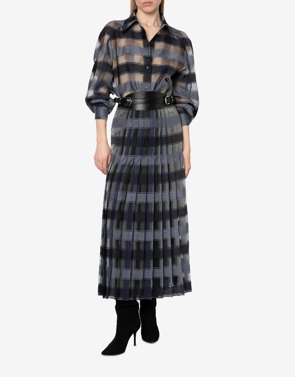 Alberta Ferretti Gonna a pieghe in organza check lana seta Convenienza
