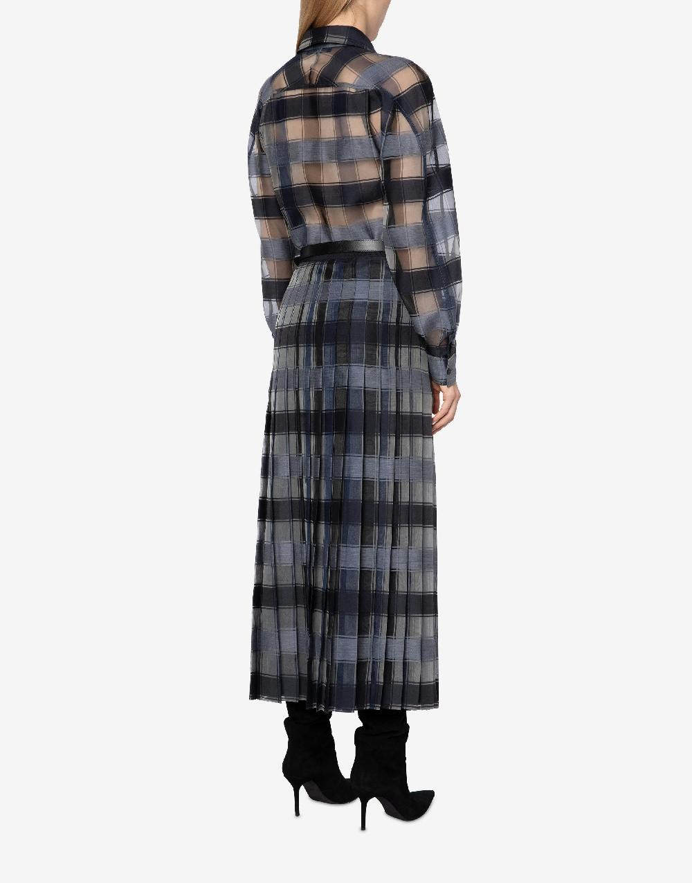 Alberta Ferretti Gonna a pieghe in organza check lana seta Convenienza