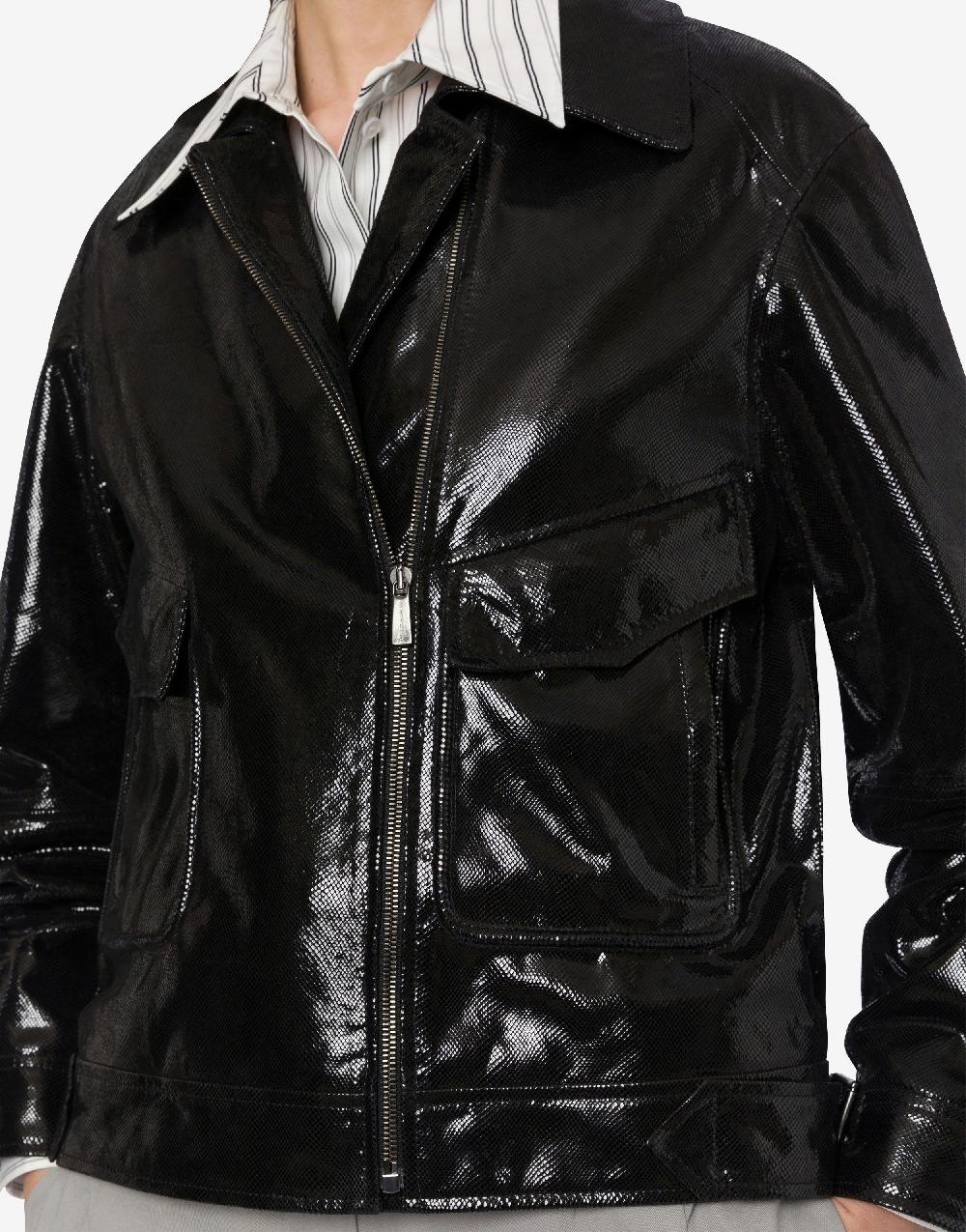 Alberta Ferretti Giacca biker in suede stampa Snake Vendita Economica