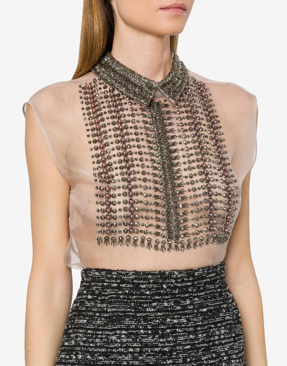 Alberta Ferretti Top in organza con ricamo perline Acquista Ora
