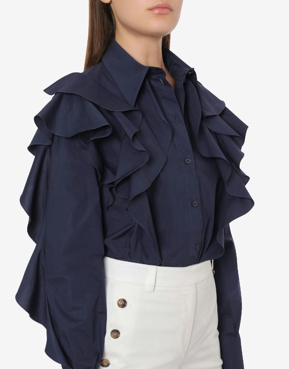 Alberta Ferretti Camicia in popeline stretch con ruches Sottocosto