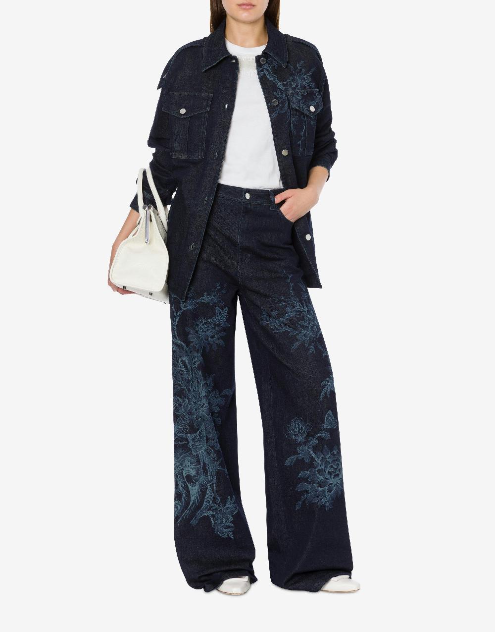 Alberta Ferretti Shirt jacket in denim con stampa ciliegio e farfalle Trasporto libero internazionale