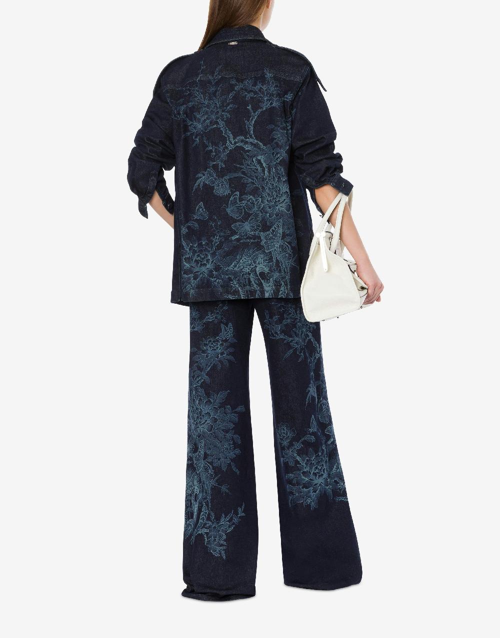 Alberta Ferretti Shirt jacket in denim con stampa ciliegio e farfalle Trasporto libero internazionale